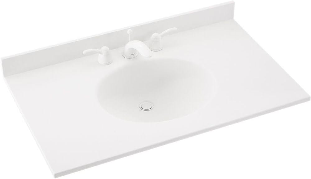 Swanstone VT02225.010 Ellipse Solid Surface Single-Bowl Vanity Top, 25-in L X 22-in H X 7.25-in H, White