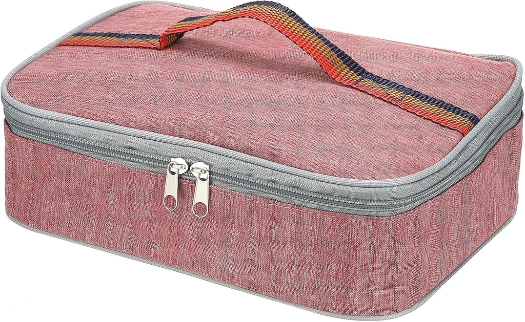 PATIKIL 11"x8"x3" Insulated Lunch Bags, Portable Food Containers Bag Flat Bento Bags Reusable Thermal Lunch Pail for Men and Women, Pink