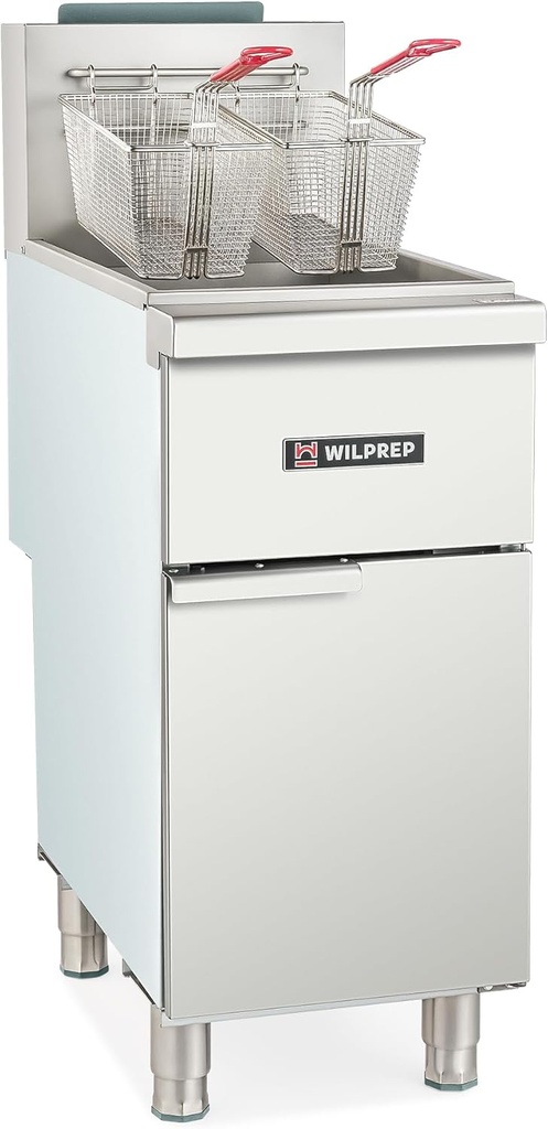 WILPREP Commercial Fryer, 3 Burner Commercial Gas Floor Fryer with 2 Baskets 90000 BTU 40 lb. Capacity 400°F Constant Temperature, Stainless Steel Natural Gas Deep Fryer for Restaurant Kitchen