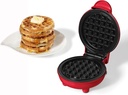 Starfrit Electric Mini Waffle Maker 4" Non-Stick Cooking Surface Easy to Use & Clean 350W, Red