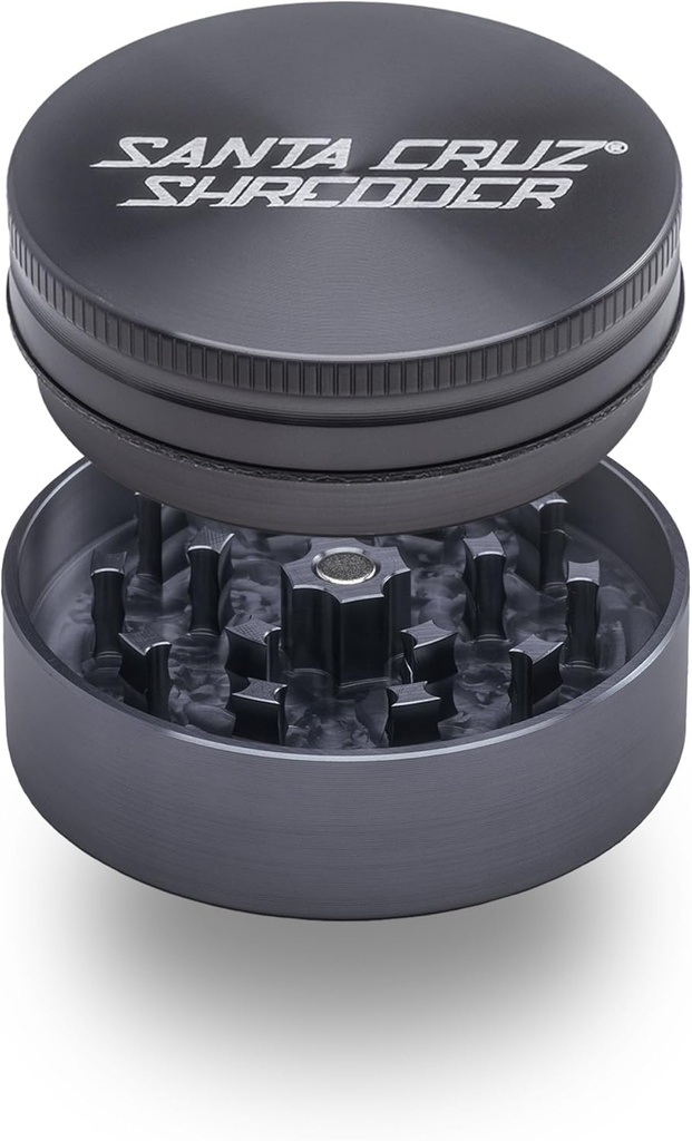 Santa Cruz Shredder Metal Herb Grinder Knurled Top for Stronger Grip 2-Piece 2.2" (Grey)