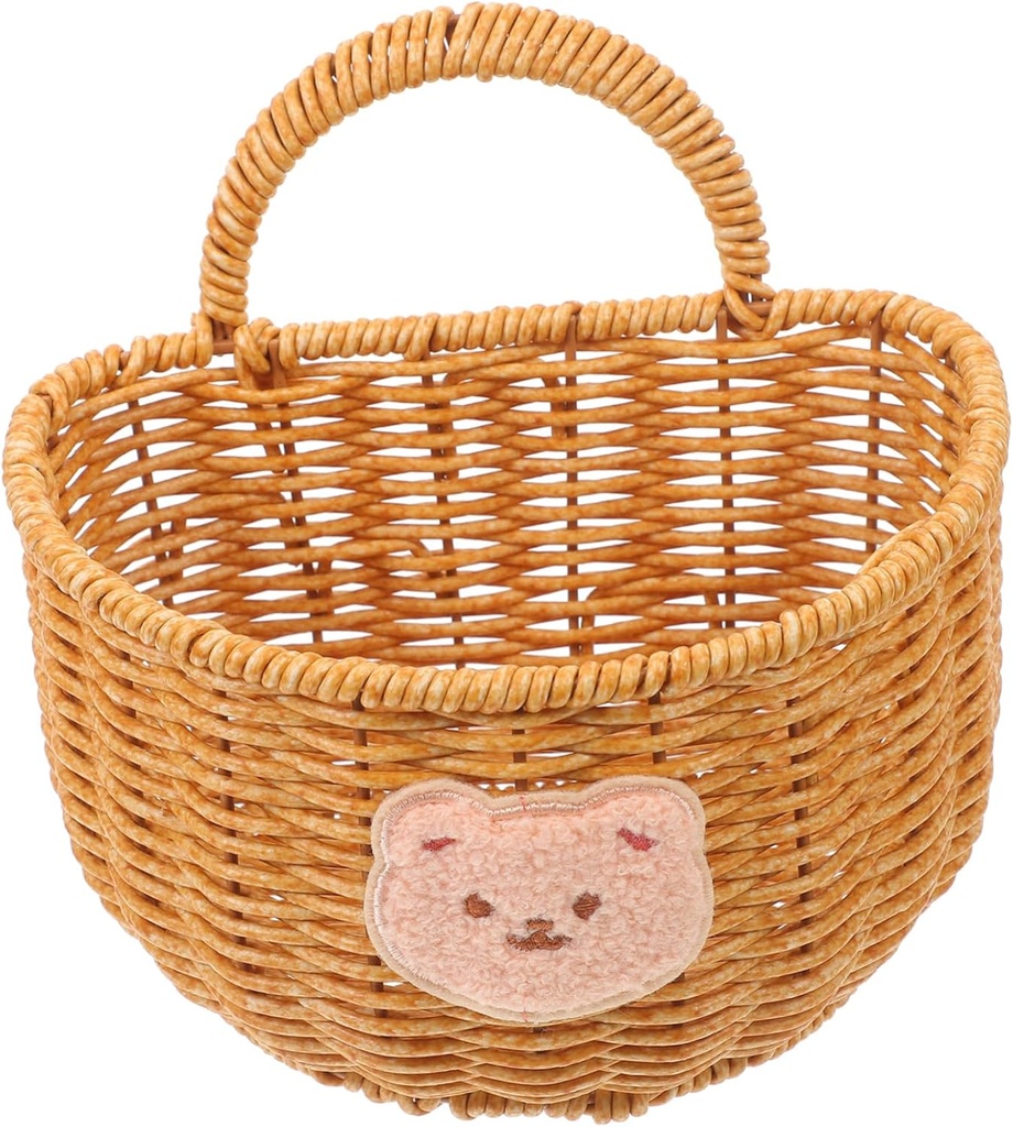 Wall Hanging Woven Basket for Kitchen Storage Cute Cartoon Design Ginger Garlic Holder Space-saving Organizer for Door Wall for Fruits and Vegetables