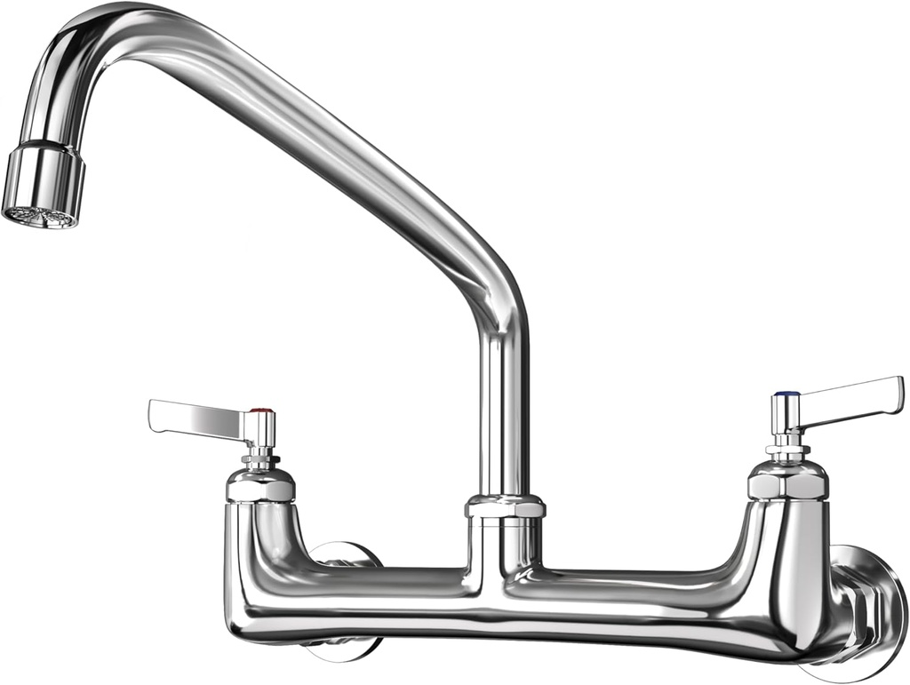 CWM Wall Mount Commercial Sink Faucet 8 Inches Commercial Faucet with 14 Inches Spout