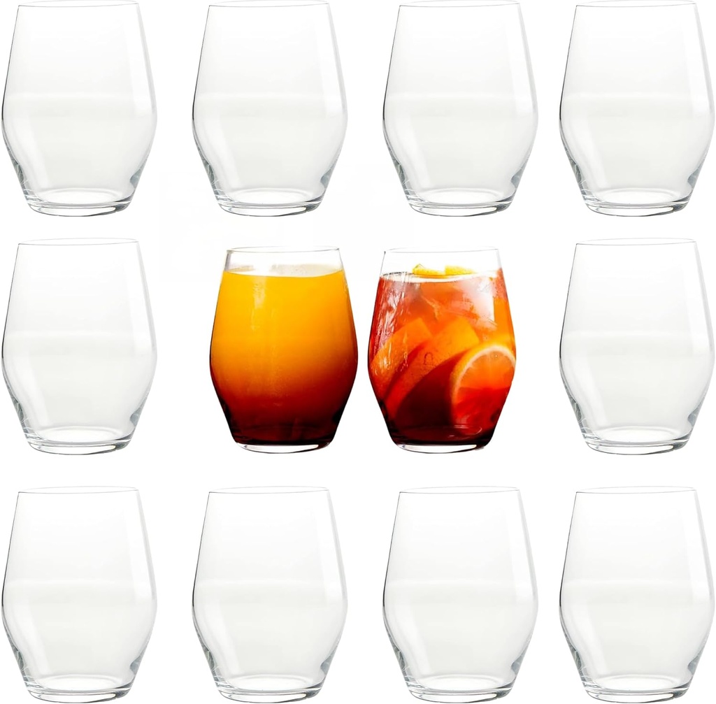 LEMONSODA Sante Stemless Crystal Wine Glasses -Wine Tasting Wedding Party Gift Sets- (455 mL / 15 Fluid Ounces) (Set of 12) [2073]
