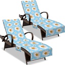 Lounge Chair Towel Cover, (Pack of 2), Beach Chair Cover with Pockets, Pool Chair Covers for Outdoor Beach Furniture Sun Lounger, No Sliding, 85 X 30 in, Daisy Light Blue White