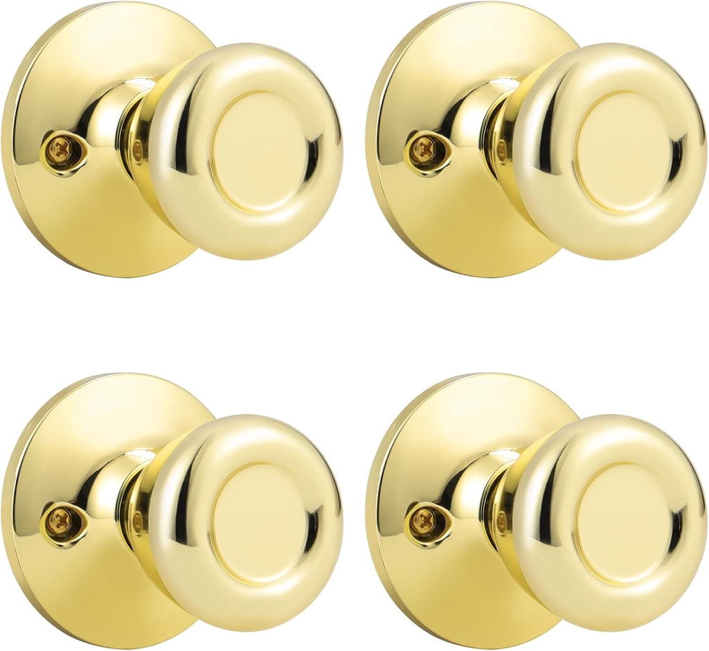 GOBEKOR 4 Pack Dummy Door Knobs - Polished Brushed Tulip Design Half Interior Knobs for Closet in Gold