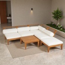 Outdoor Sectional Couch 6 Pieces Patio Sectional Sofa with Tea Table, Ottoman, 5 Cushions and Pillows, All-Weather L-Shaped Sofa Set for Patio, Teak+Beige