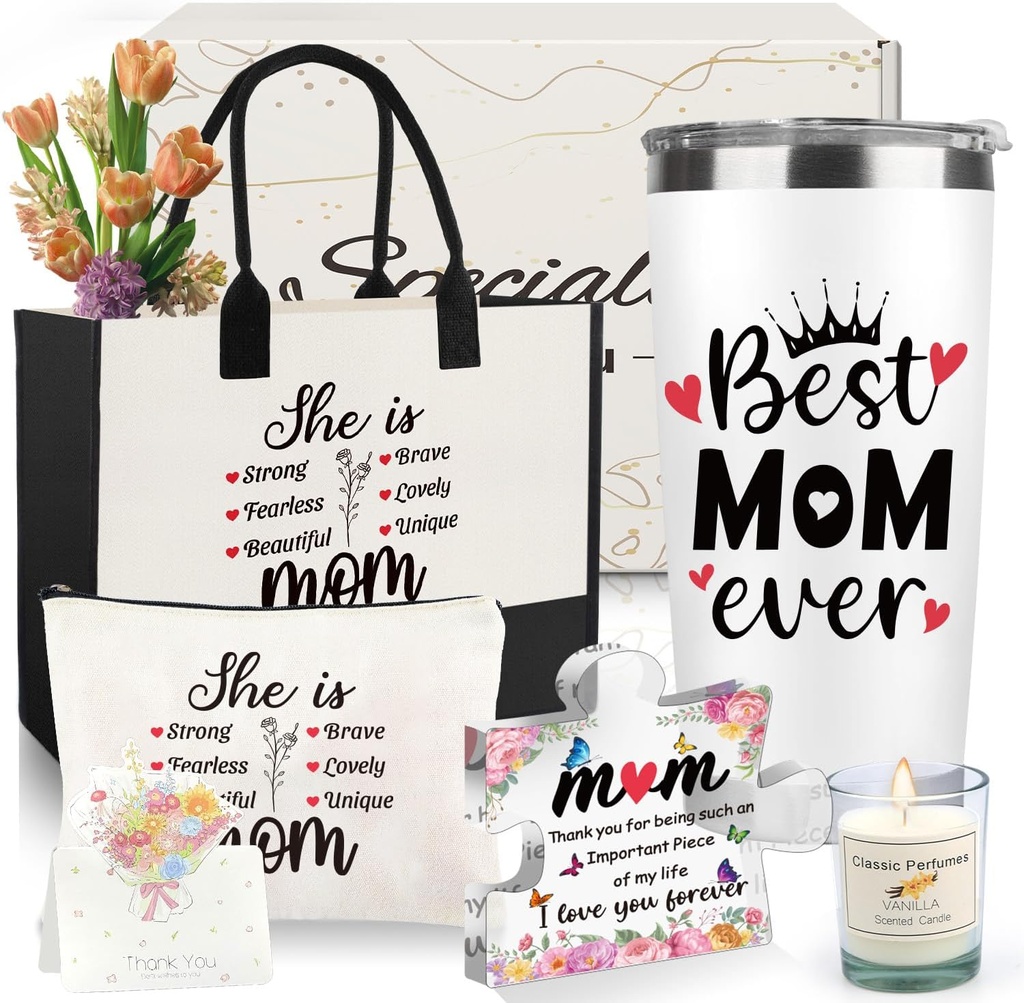 Gifts for Mom, 6 PCS Mom Birthday Gifts from Son Daughter, Reusable Grocery Tote Bags Set for Birthday Christmas Mothers Day New Mum