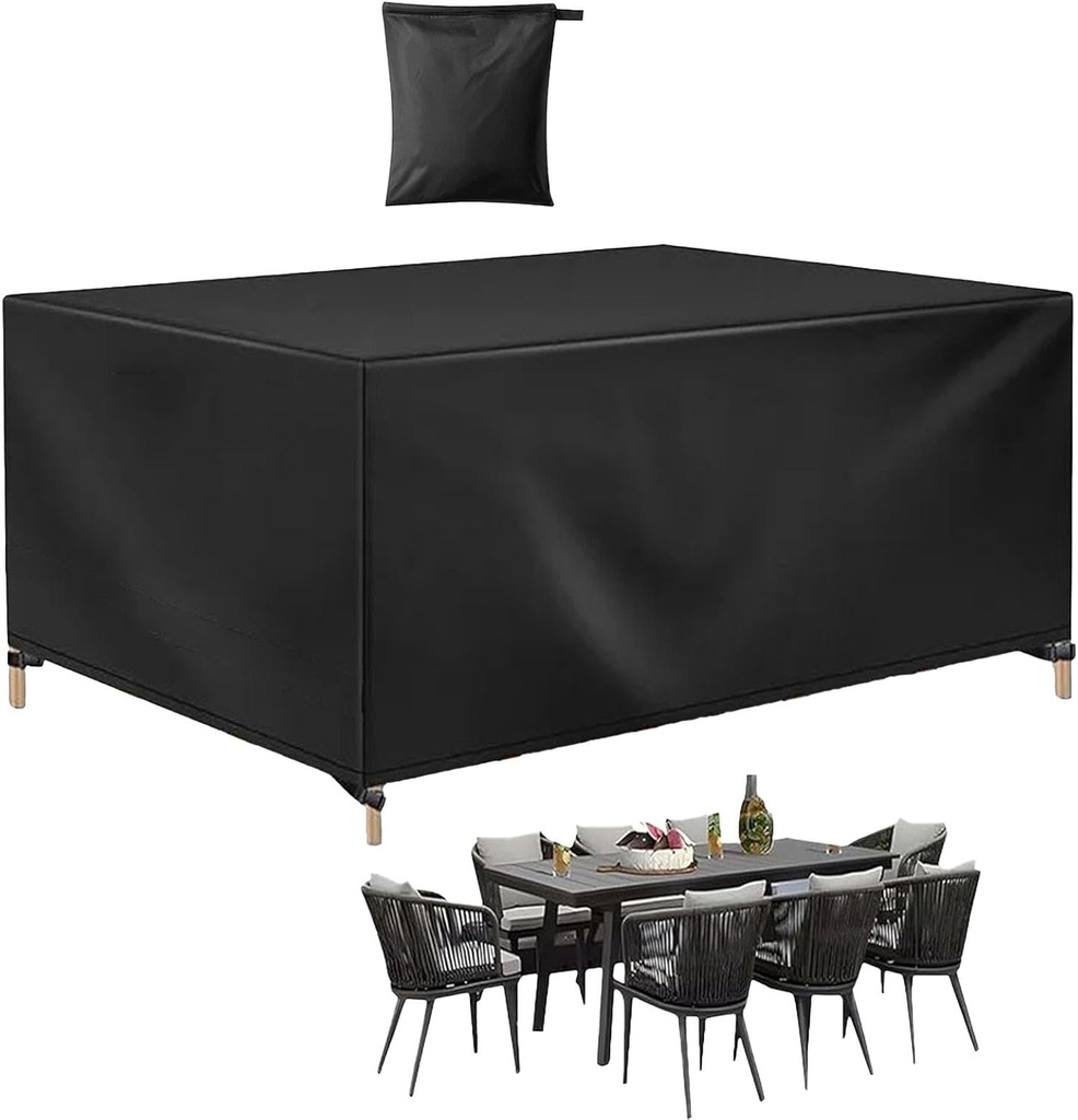 600D Heavy Duty Patio Furniture Cover, Outdoor Rectangular Table and Chair Set, Waterproof Sectional Set Outdoor Furniture Covers Waterproof 108x22x16inch/LxWxH Black