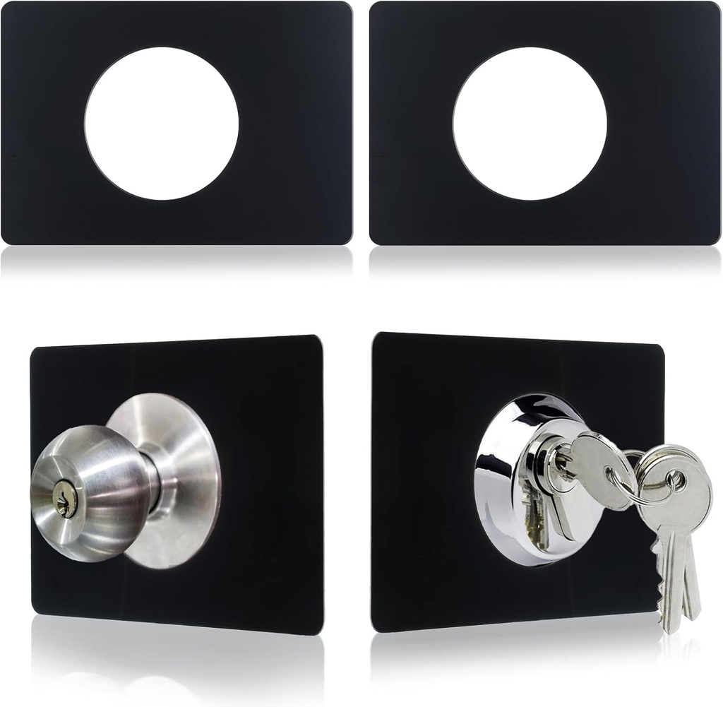 4Pcs Doors Lock Repair Plate Door Knob Filler Plate Thicker Door Lock Reinforcement Plates Cover Stainless Steel Doors Handle Lever Deadbolt Fixing Cover Plates, Silver
