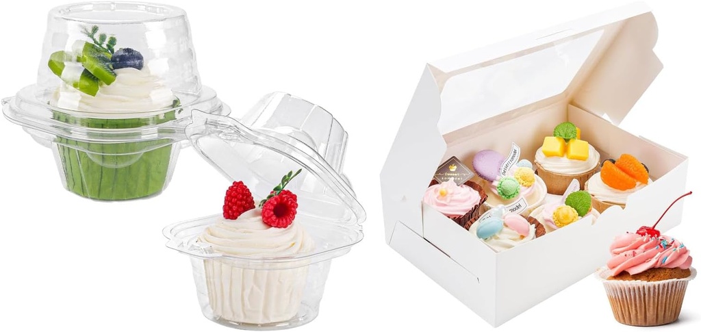Bundle of 120 Pack Cupcake Containers and 15 Pack Cupcake Boxes for Muffins
