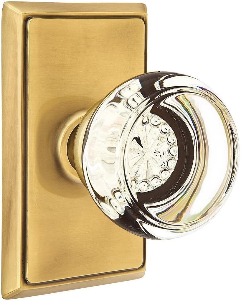 Providence Door Set with Georgetown Crystal Knobs Privacy in Antique Brass
