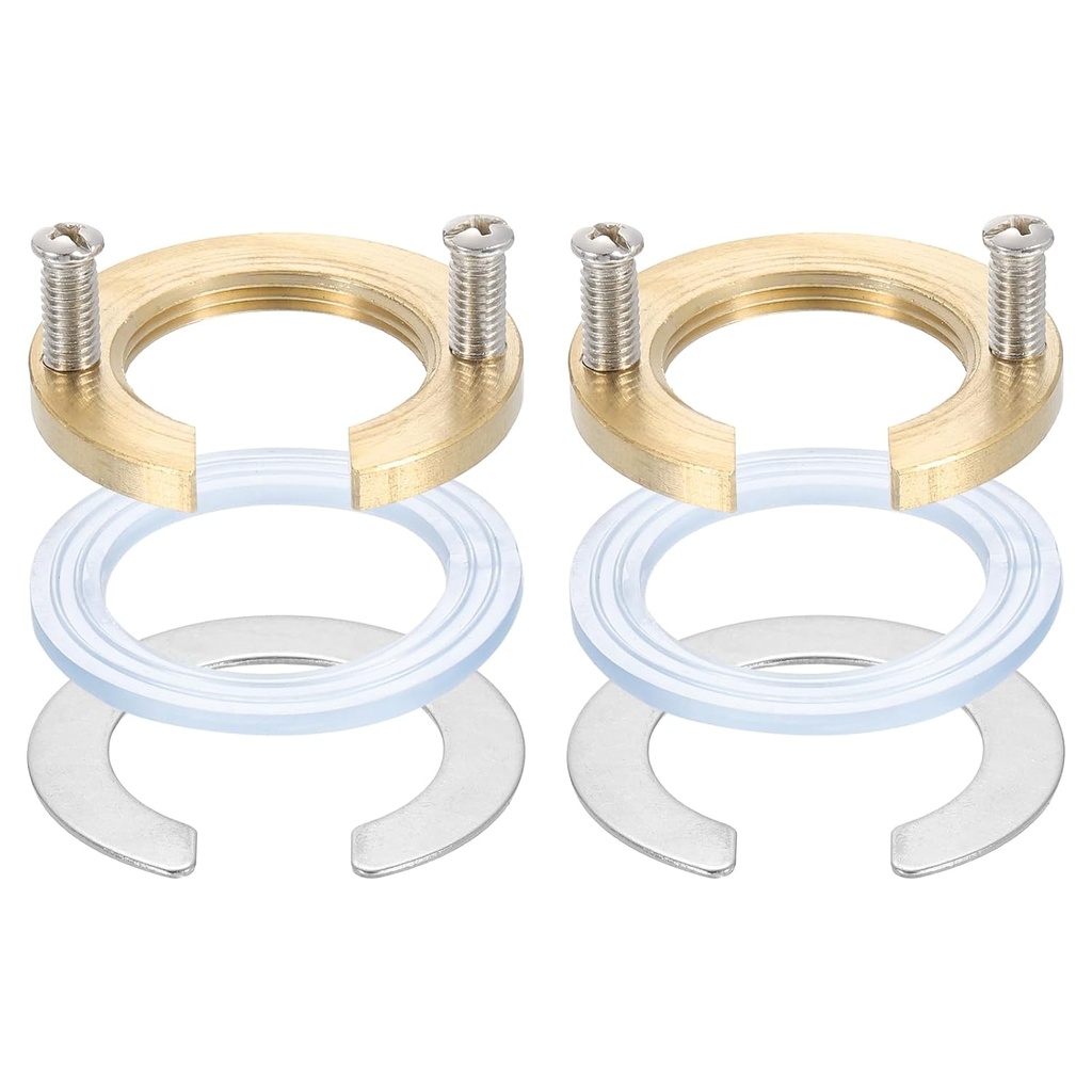 uxcell 2Sets Female Thread Hex Lock Nut M32 Brass C-Type Single Hole Faucet Lock Nuts with C-Type Gasket, Faucet Fixing Tool Set for Kitchen Bathroom Basin Sink