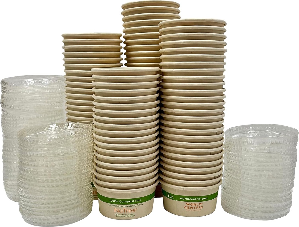 Outside the Box Papers 2 Ounce Souffle Cups and Lids - 100% Biodegradable and Compostable - 100 Pack