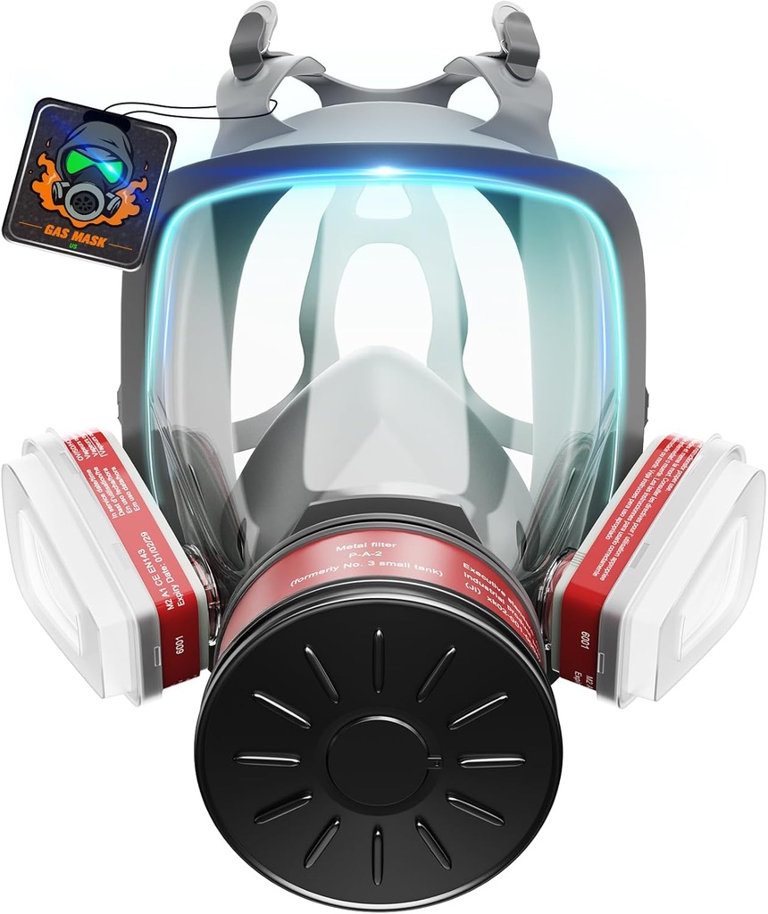 2025 Upgraded Gas Mask, Gas Masks Survival Nuclear and Chemical, Full Face Gas Mask with 40mm Activated Carbon Filter and 6001 Filter, 6800 Respirator Mask for Gases, Vapors, Dust, Chemicals