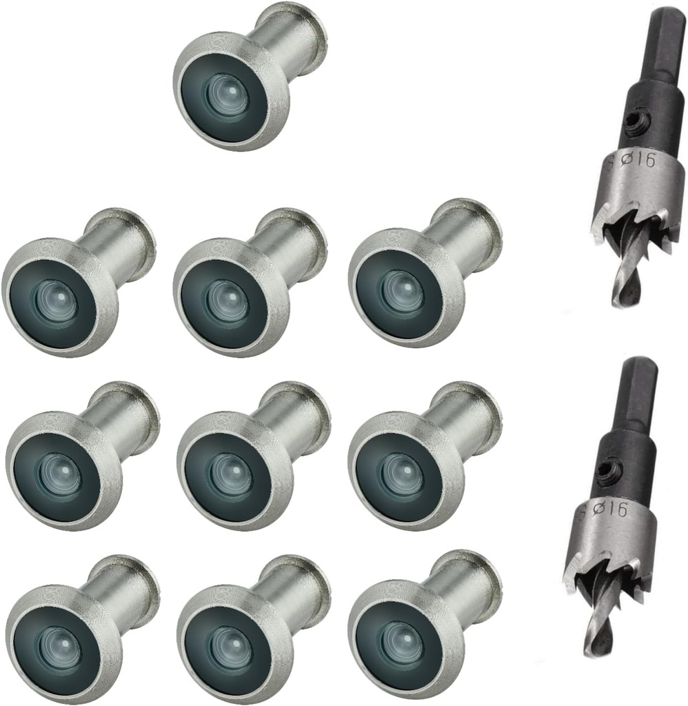 TOGU 10PCS of 220-degree Solid Brass Peep Holes for Door with 16mm Drill Bit, Compatible with Door Thick from 1-3/8" to 2-1/6", Satin Nickel Finish