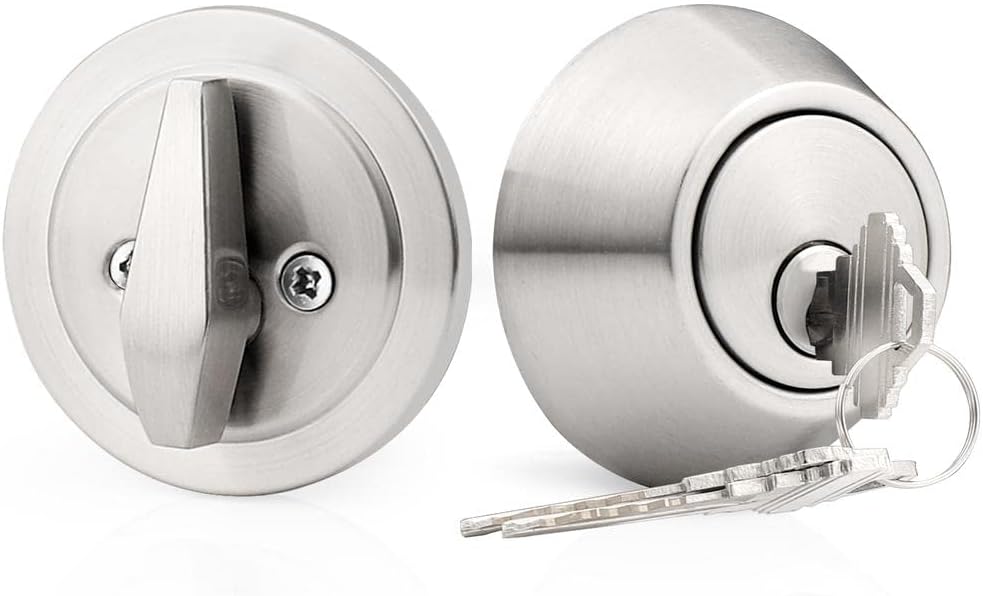 Probrico 1 Side Keyed Cylinder Deadbolt in Brushed Satin Nickel, Keyway Keys Handleset, 3 Keys Anti-Theft Interior& Exterior Door Hardware (for Entrance Lock and Front Gate)