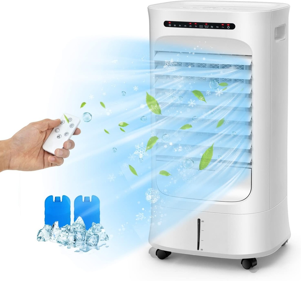 PETSITE Portable Air Conditioner Windowless, Evaporative Cooler Fan with Remote Control, 15H Timer, 2 Ice Packs, 2.6 Gal Water Tank, Personal Swamp Cooler for Bedroom Home Office