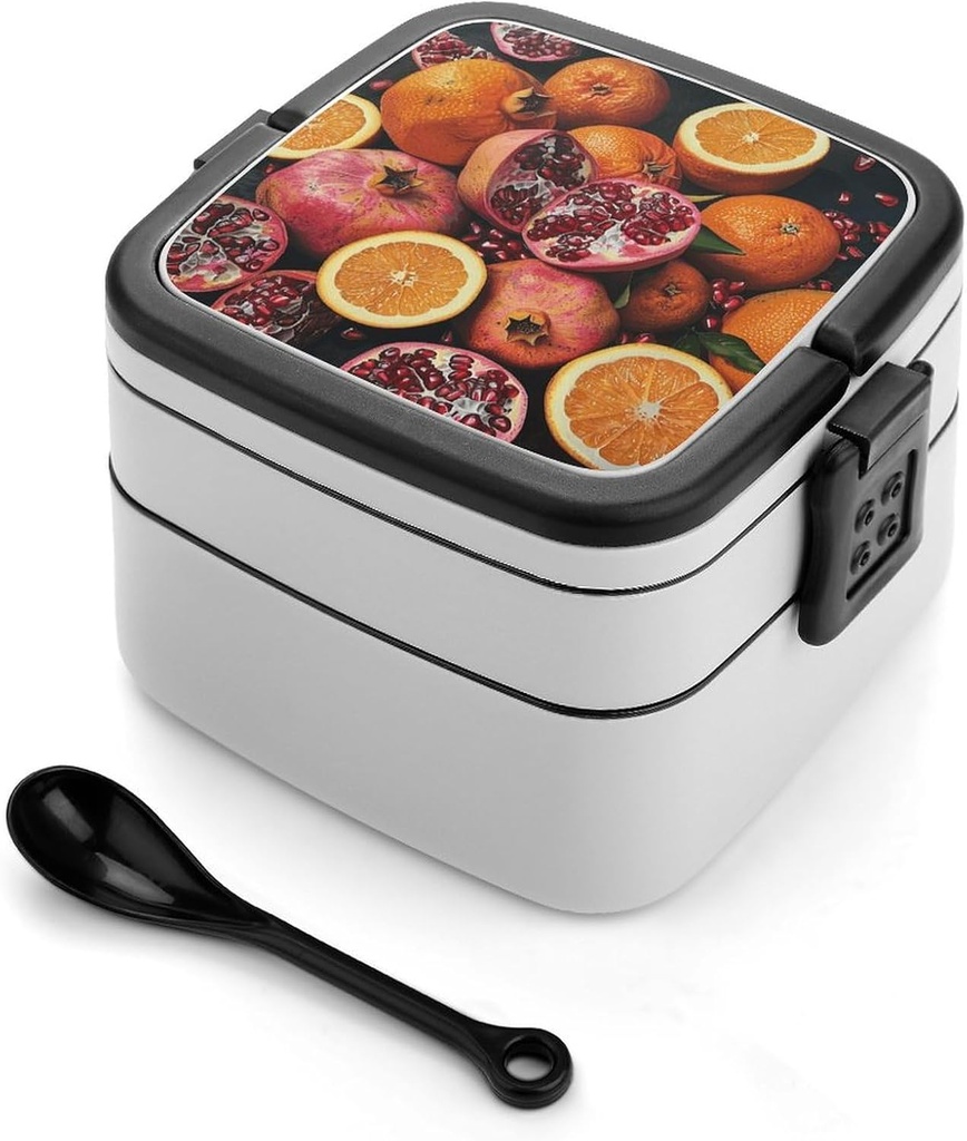 Pile of Oranges Pattern Bento Box with Compartments Double Layer Bento Lunch Box with Spoon And Handle All-in-One Adult Lunchbox Leakproof Lunch Container for Work Picnic Travel