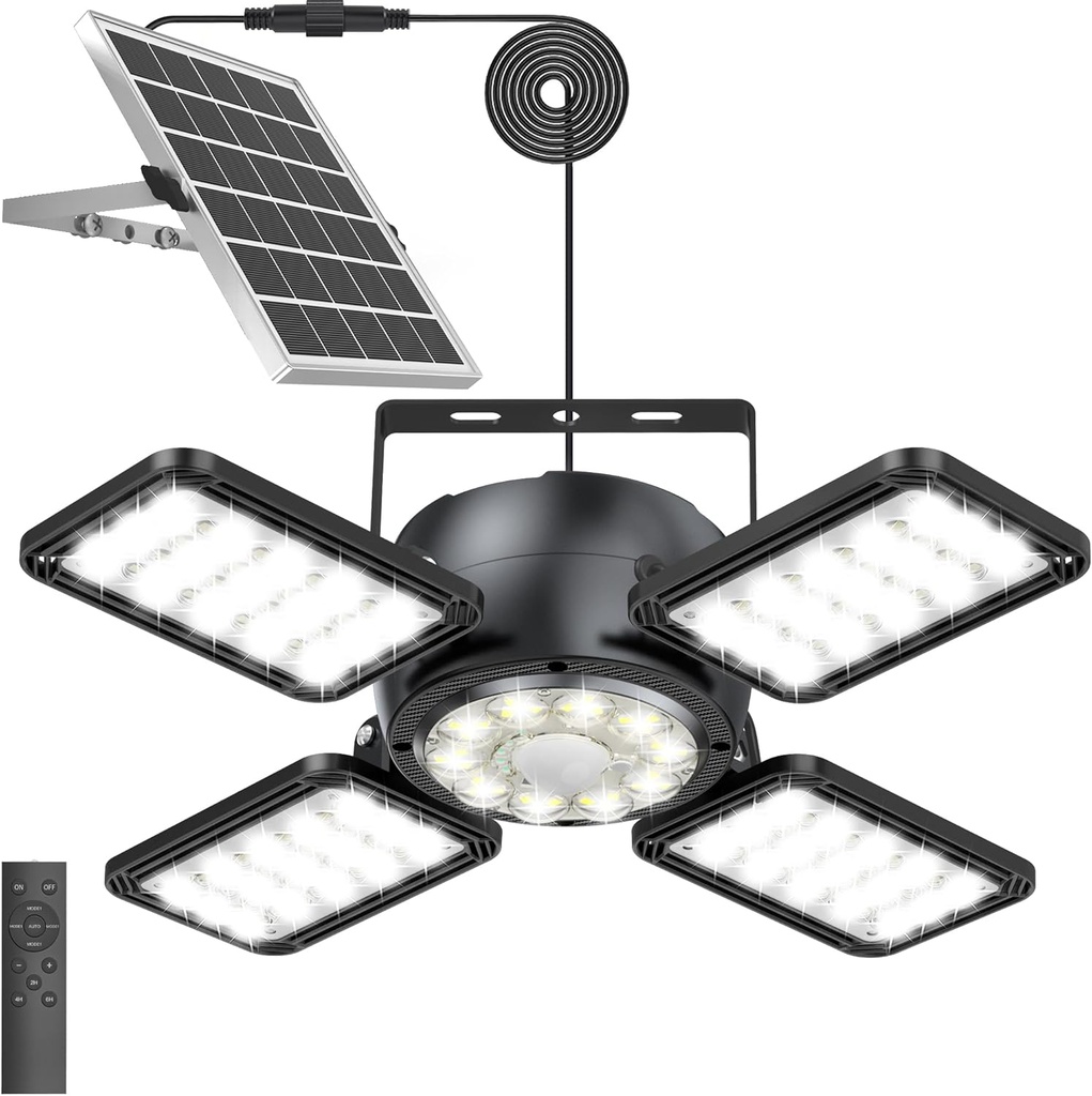 Solar Shed Light Outdoor Indoor, Upgrade 6500K 1200Lumen 174 LEDs Motion Sensor Pendant Light, 120°Adjustable 4+1 Solar Powered Lights Camping Plants Garage Waterproof Remote & Timer