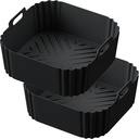 AF140 UK Silicone Air Fryer Liners for Ninja Air Fryer AF180 AF181, for COSORI 5.5 6L, 2pcs Reusable Airfryer AF141 UK Silicone Trays for Philips HD9270, 9 Inch Square Non-Stick Air Fryer Acc
