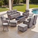 Luxury High Back Outdoor Furniture with 6-inch Extra Thick Cushions, Patio Furniture Set with Swivel Chairs, 10 PCS Wicker Conversation Set for Yard, Deck, Poolside, Brown/Grey