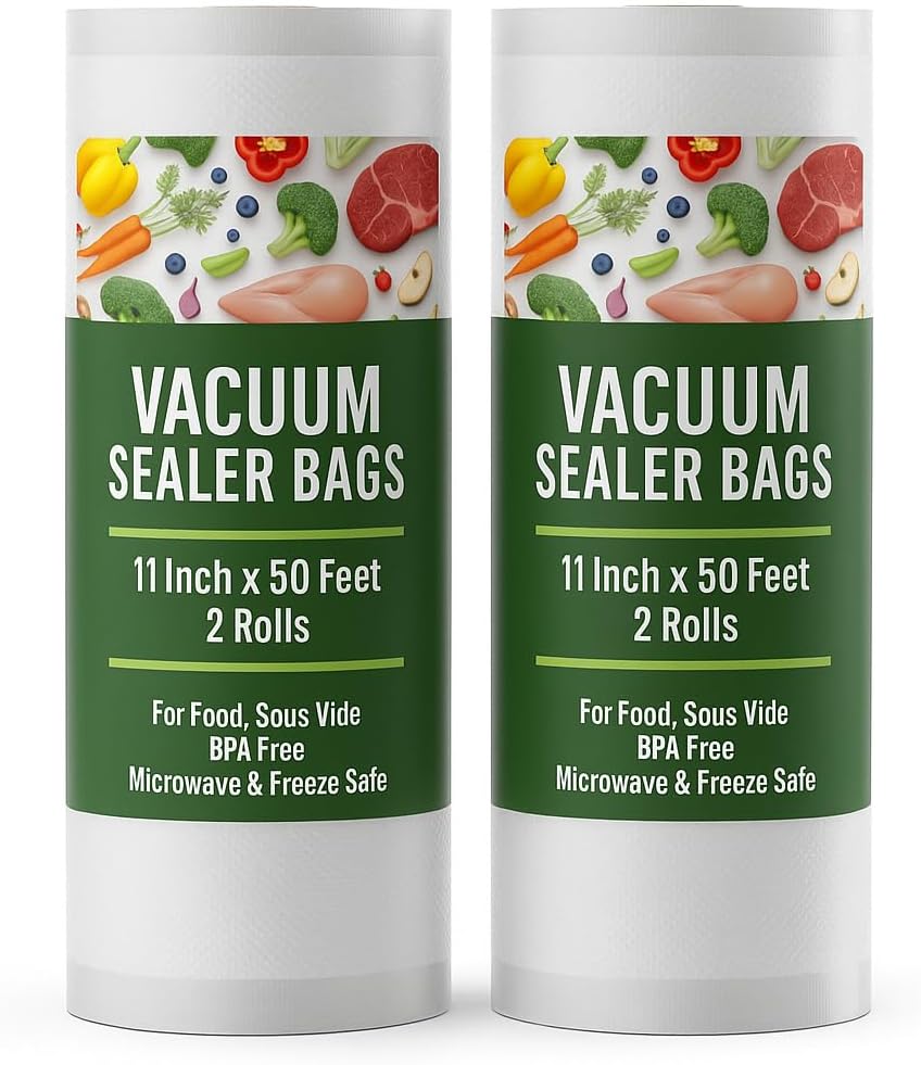 Houseables Vacuum Sealer Bags for Food, Vacuum Seal Bags, Food Saver Rolls 11 Inch, 50FT, 2 Pack, Large, Sealer Rolls, Sous Vide, Vac Airtight Storage, Vaccum Sealed, Store a Meal, Microwave & Freezer