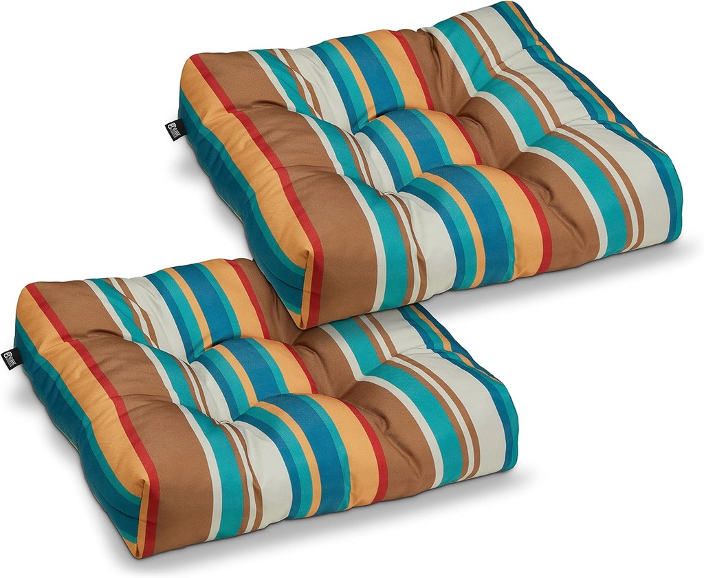 Classic Accessories Water-Resistant Square Patio Seat Cushions, 19 x 19 x 5 Inch, 2 Pack, SanteFe Stripe, Outdoor Seat Cushions