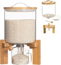 Glass Rice Dispenser 5L, Cereal Dispenser Countertop, Grain Dispenser/Food Storge Container for Kitchen and Pantry Organization, Cereal Dispenser with Bamboo Holder
