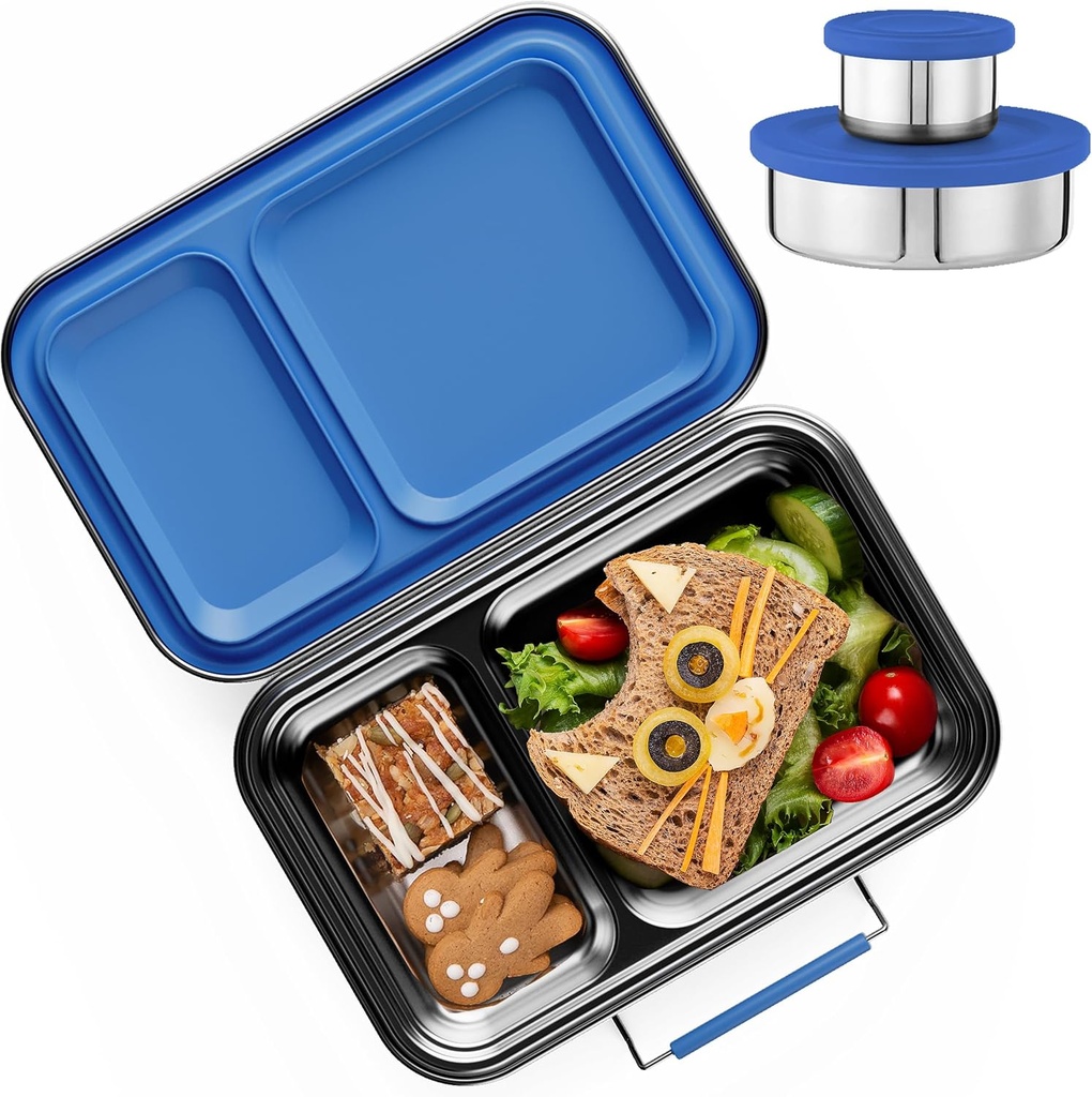 Stainless Steel Lunch Box for Kids, Leak Proof Bento Lunch Box BPA Free 304 Stainless Steel Bento Box Stainless Bento Box with Containers for School and Office(Blue)