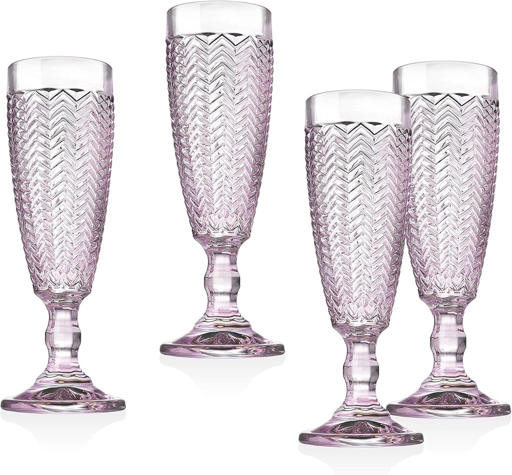 Godinger Champagne Flutes, Champagne Glass, Stem Glasses, Wine Glasses, Beverage Glass Cup, Rose Pink – Set of 4