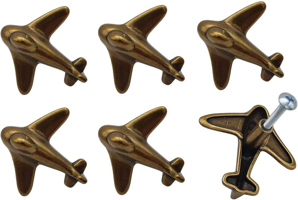 JfwuHap Airplane Retro Pull Knob, 6Pcs Drawer Handles, Cabinet Knobs with Screws, Single Hole Pulls, Zinc Alloy Hardware Furniture for Cupboard Wardrobes Dresser Closet, Home Bedroom Decoration