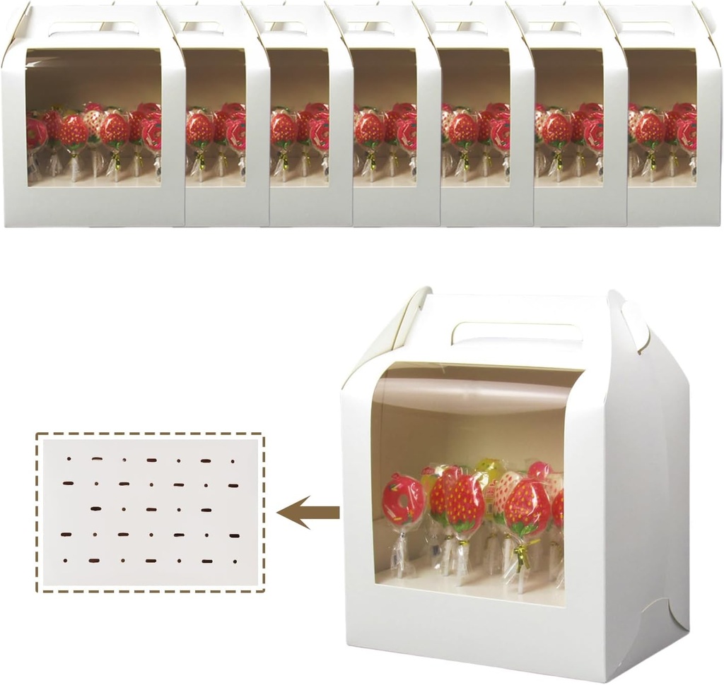 8 PCS Cake Pop Boxes - Portable Cake Pop Holder Boxes with Clear Window, Cake Pop Boxes Holder Packaging with Lid, Cake Display Stand With 33 Hole Positions, White Cake Boxes Packaging