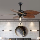 American Retro LED Fan Light European Luxury Living Room Restaurant Bedroom StudyVilla Hotel Cafe Ceiling Fan Light Remote Electric Fan Light (Style 26)