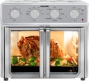 Kalorik MAXX Air Fryer Oven, 26 Quart 9-in-1 Countertop Toaster Oven and Air Fryer Combo - Fry, Bake, Roast, Rotisserie, & More, Large Glass French Doors & 7 Accessories, 1700-Watts, Stainless Steel