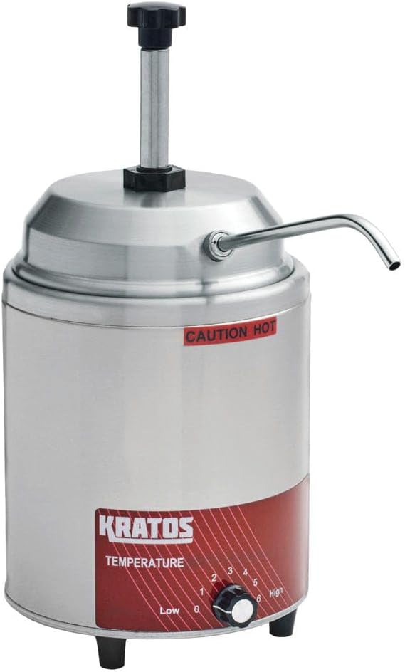 Kratos Commercial Electric Hot Topping Dispenser, 3.5 Quart Capacity. Accepts #10 Cans. Hot Topping Warmer and Dispenser with Pump for Nacho Cheese, Hot Fudge, Caramel Sauce, and More. 120V (29M-009)