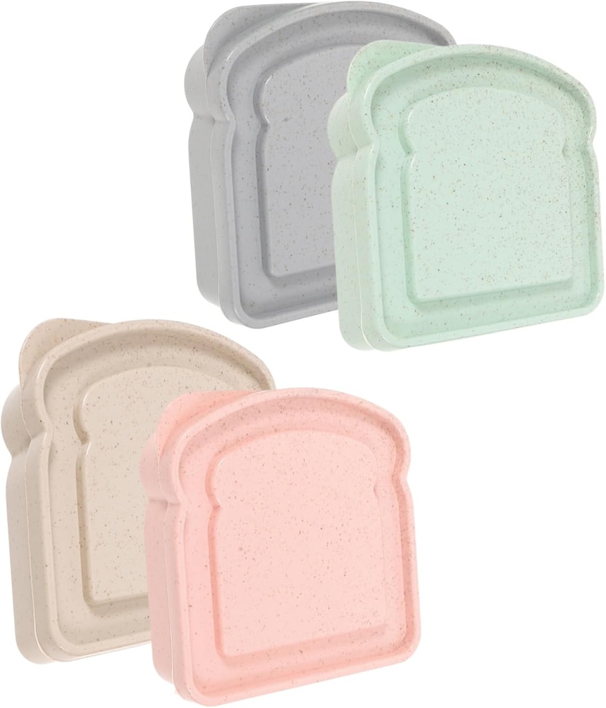 BESTYASH 4Pcs Bread Shaped Sandwich Boxes Portable Toast Storage Holders Food Fresh Keep Containers for Outdoor Camping Picnic Lunch Multi Color