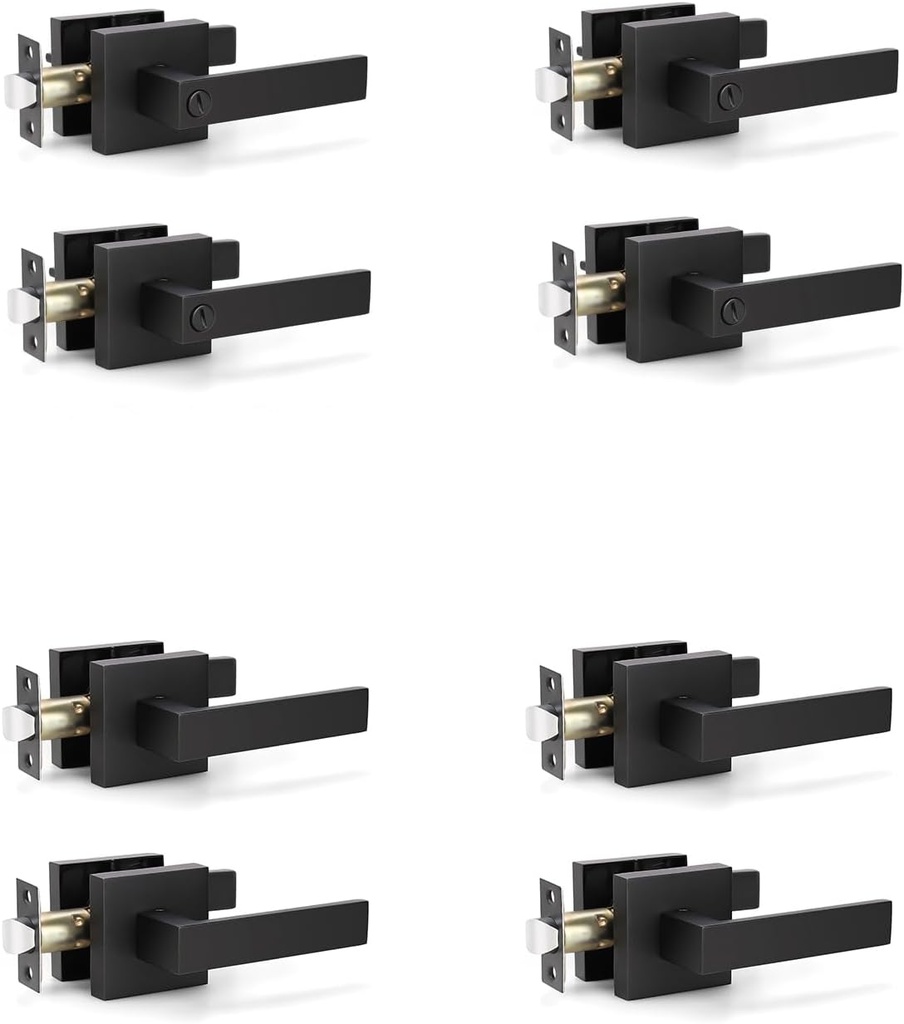 KNOBWELL 4 Pack Passage Door Handles and 4 Pack Privacy Door Levers Interior Door Knob Handles Modern Matte Black Door Handles