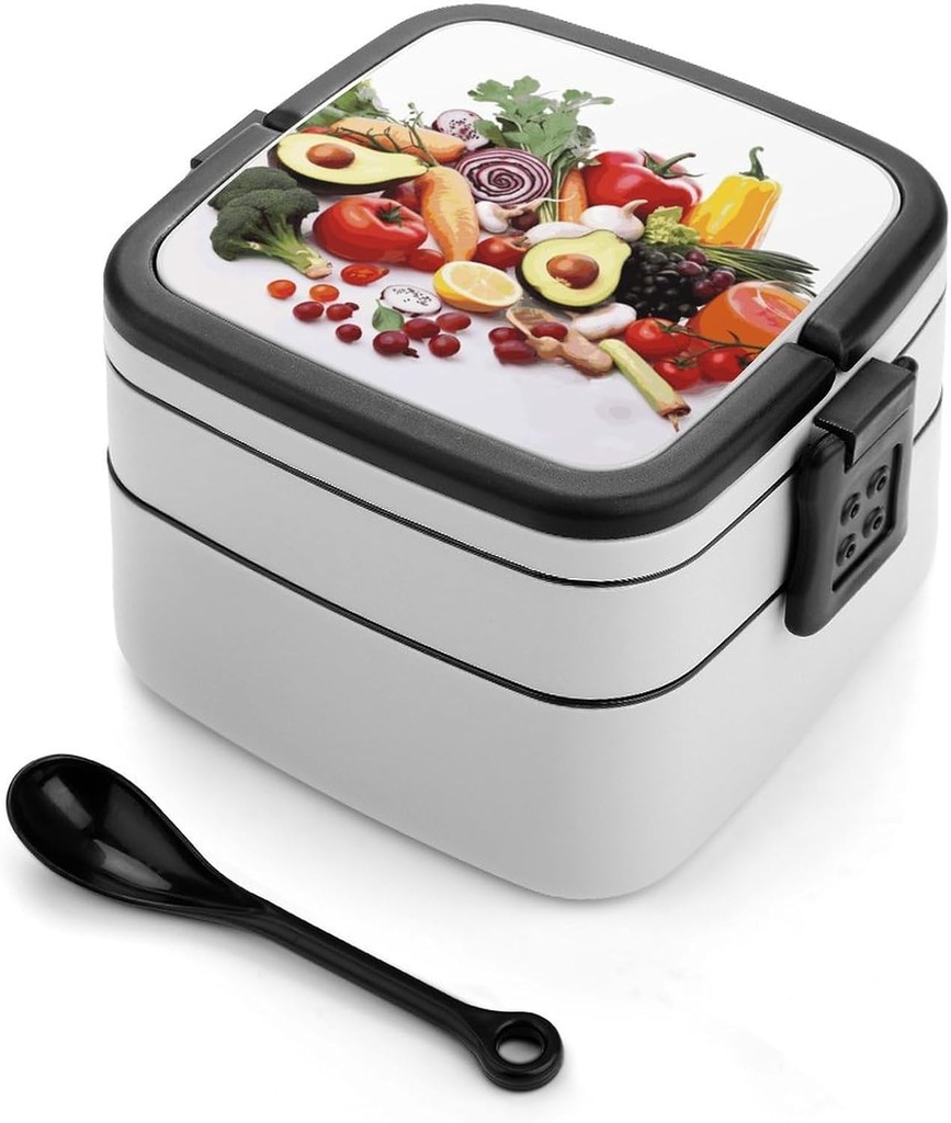 Stackable Double-Layer Bento Box Healthy Food Adults Lunchbox With Spoon Cute Japanese Bento Box Dishwasher Safe for Work Travel Dining Outc