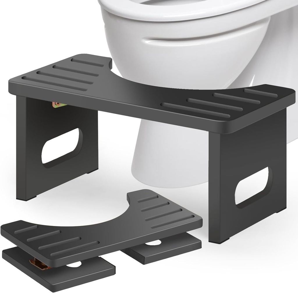 Foldable Toilet Stool, 7 Inch Poop Stool for Bathroom, Bamboo Toilet Stool Squat Adult, Collapsible Potty Step Stool with Non-Slip Strip, Space-Saving, No Assembly, Improve Poop Posture and Comfort