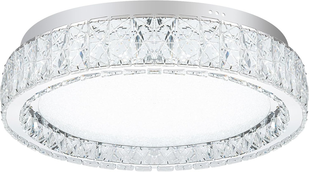 LamQee Crystal Flush Mount Ceiling Light Fixture, Dimmable LED Modern Close to Ceiling Light, Hallway Light Fixtures Round Ceiling Chandelier for Bedroom Kitchen Bathroom Closet Dining Room 17.72 inch