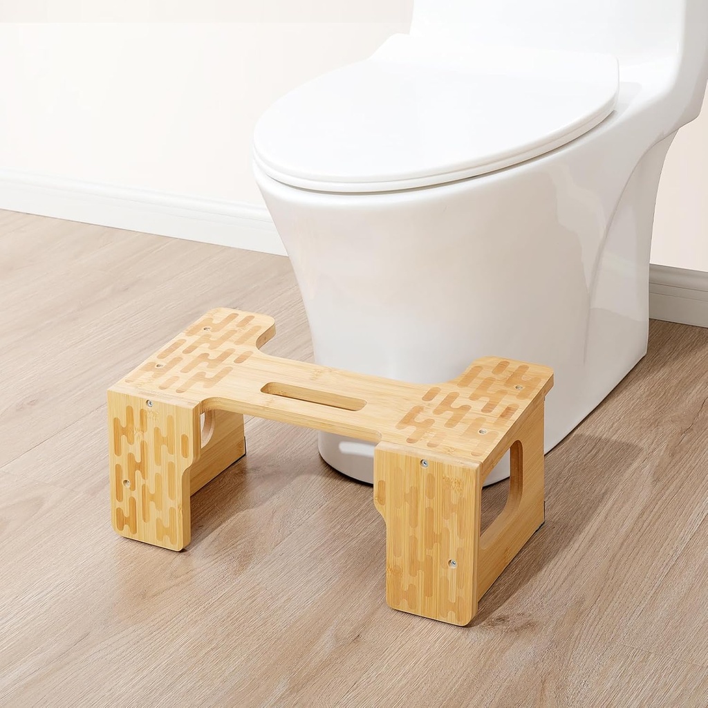 Bamboo Toilet Stool Reversible, 7 inches 9 inches Height Adjustment, Suitable for Adults and Children Toilet Squat Stool, from Sitting to Squatting Position, Effective Relief of Constipation.