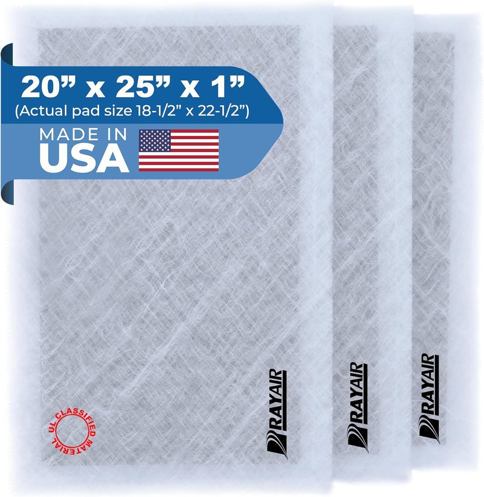 RayAir Supply 20x25 Replacement Filter Pads Compatible with Dynamic Air Cleaner 20X25 Refill (3 Pack) White, Made in USA