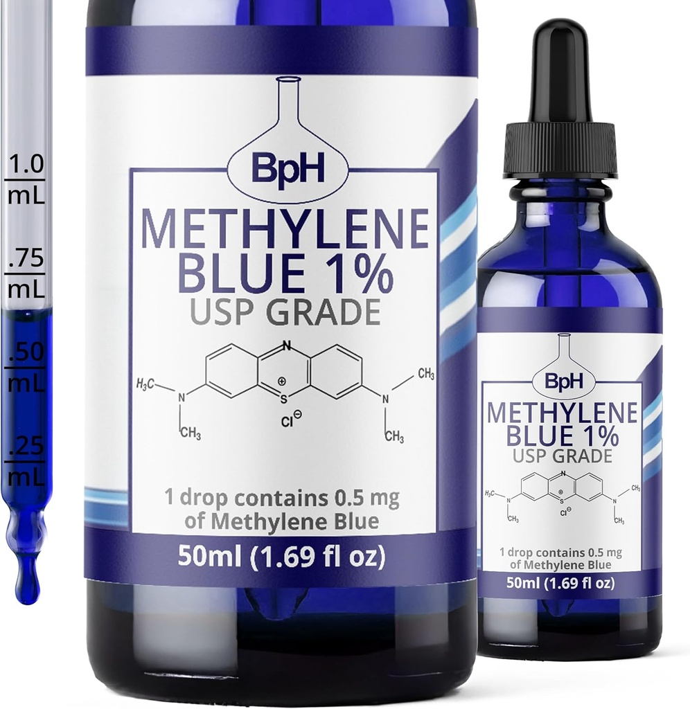 Methylene Blue, 1% USP (Pharmaceutical) Grade, 50 mL (1.69 fl oz) Glass; 3rd Party Tested