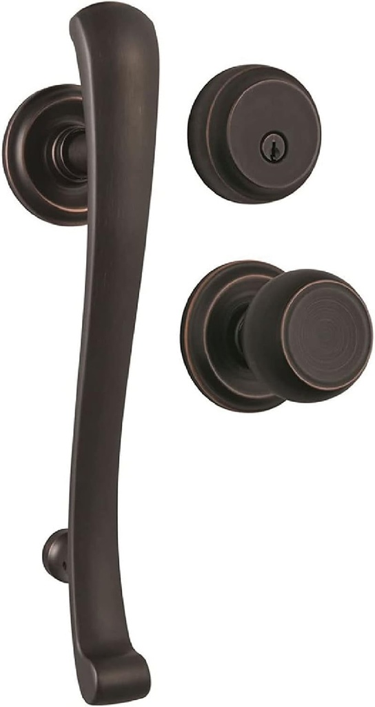 BRINKS - Rourke Keyed Door Handleset, Stafford Indoor Decor Door Knob, Almarrion Deadbolt Lockset, Tuscan Bronze - Hands-Free Front Entrance Lock Set