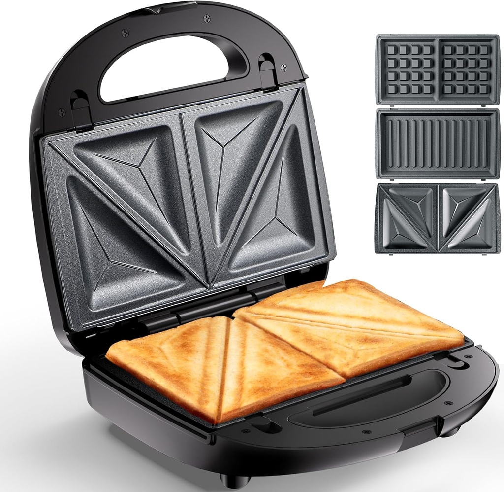 KEENSTAR 3 in 1 Electric Sandwich Maker, Waffle Maker with Removable Non-Stick Plates, Grill with Double-Sided Heating, Easy to Clean and Store, Perfect for Cooking Breakfast, Grilled Cheese and Steak