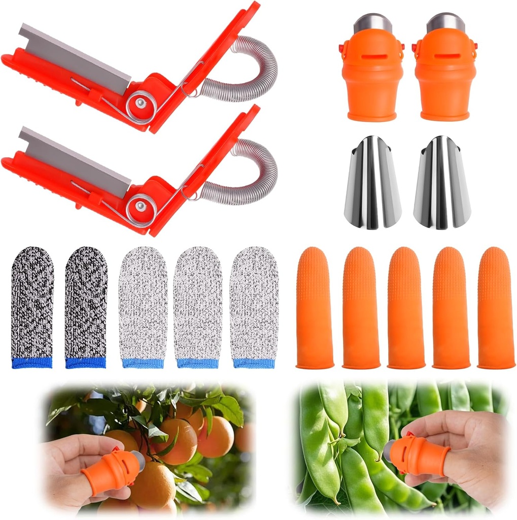16 Pcs Gardening Thumb Knife Set, Silicone Finger Protector for Fruits Thumb Blade, Gardening Silicone Thumb Knife Harvesting Tool for Harvesting and Deadheading, Present for Gardeners(Orange)