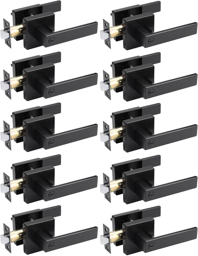 home improvement direct 10 Pack Matte Black Door Handles Privacy Door Lever with Lock, Keyless Interior Door Handle for Right/Left Handed Doors, Heavy Duty Square LockSet for Bedroom, Bathroom
