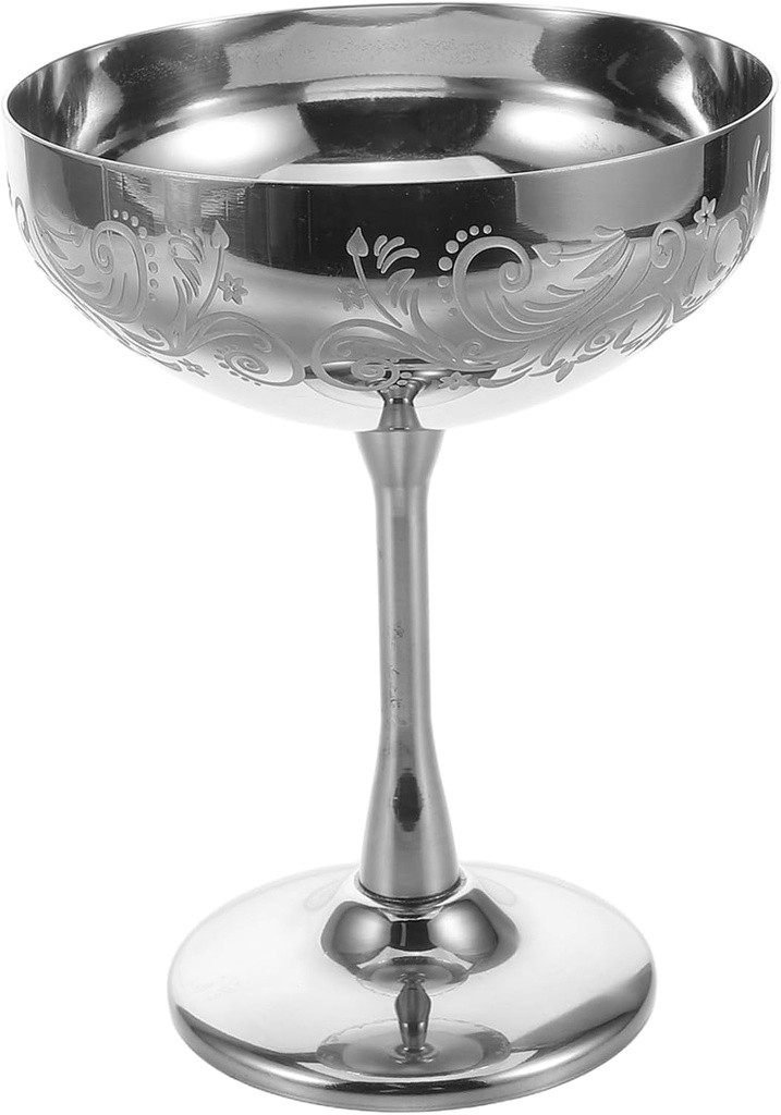 ABOOFAN Stainless Steel Floral Pattern Goblet Dessert Cup for Ice Cream Drinks High Footed Design Glossy Finish for Home Party Decoration