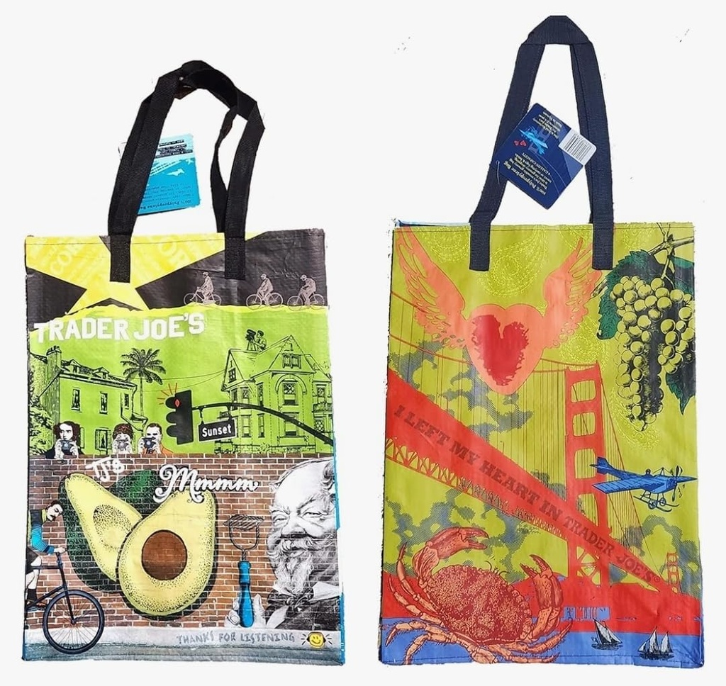 TJ's Corner Shop Trader Joe's North & South California Reusable Shopping Eco CALIFORNIA Bags 2-Pk BUNDLE North CAL SOCAL San Francisco Los Angeles